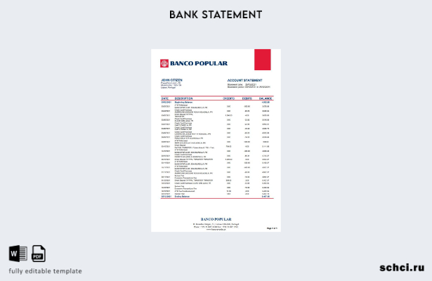 цифровая загрузка Portugal Banco Популярный шаблон слова банковской выписки